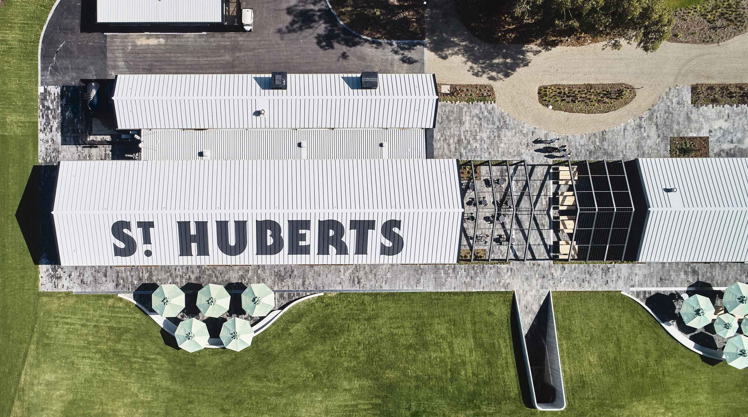 St Huberts logo on the roof of their building.