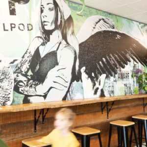 Soul Pod Cafe interior and mural designed by Paul Sonsie.