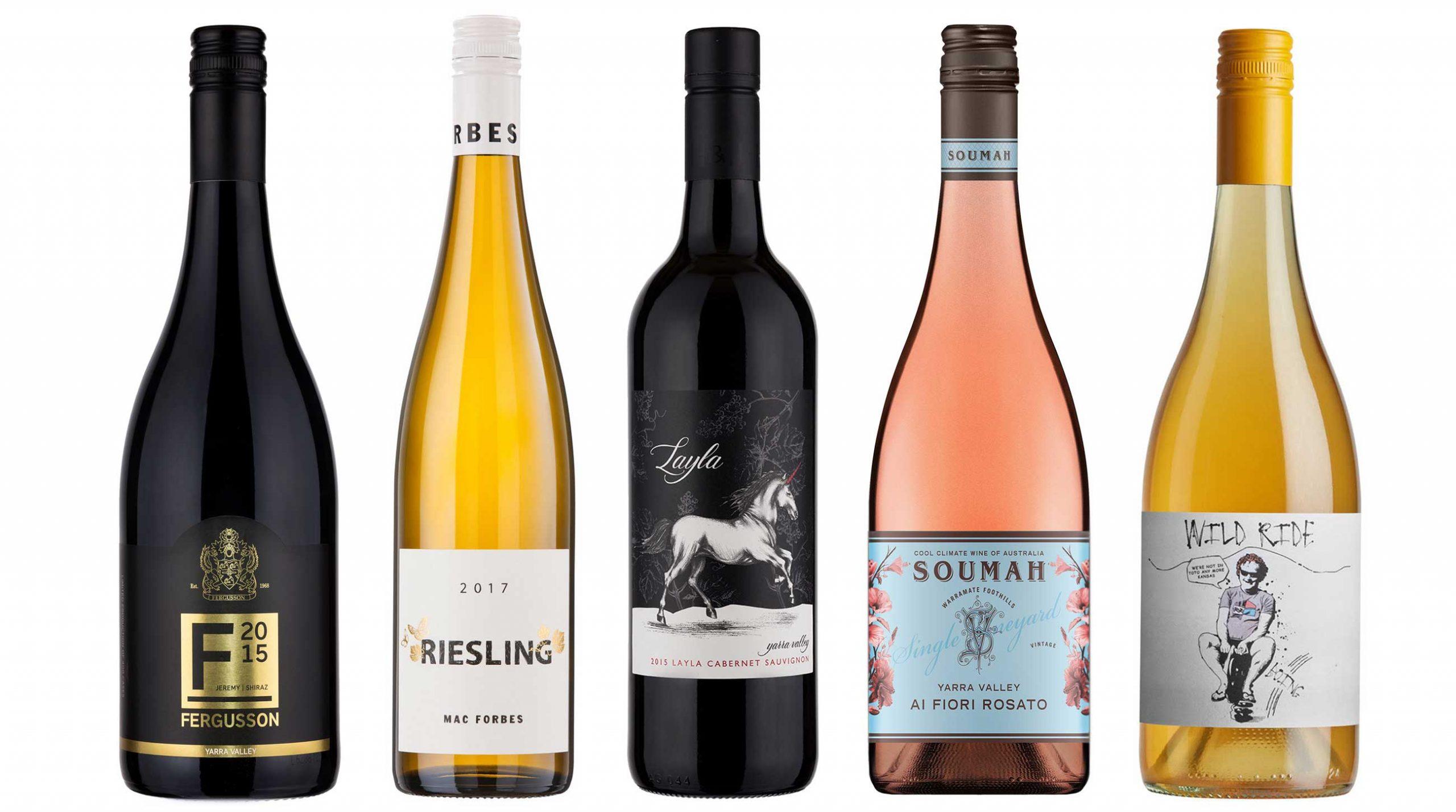 5 different wine bottle label designs by Sonsie Studios.