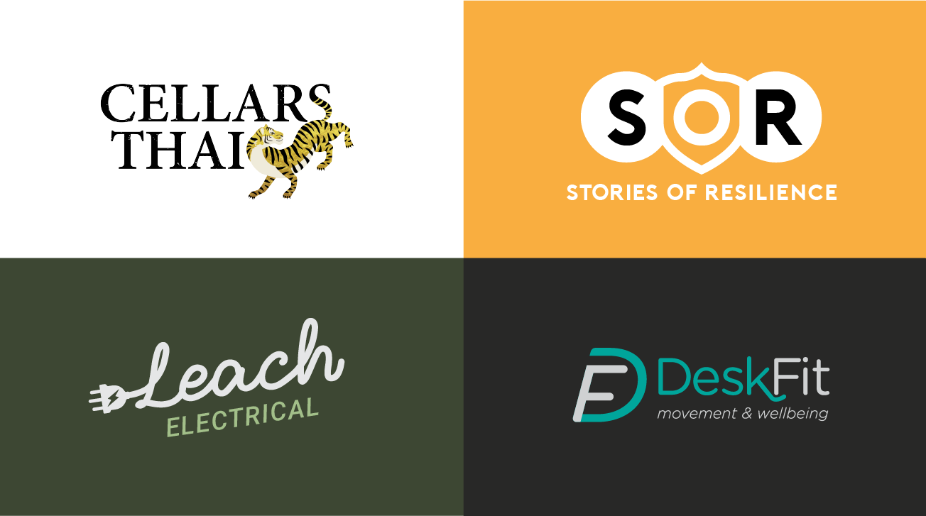Cellars Thai, Stories of Resilience, Leach Electrical and Desk Fit logos.