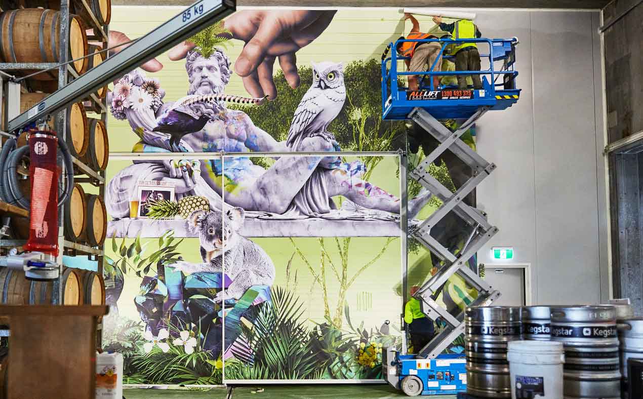 Sonsie Studios installing the mural at the Matilda Bay Brewery.
