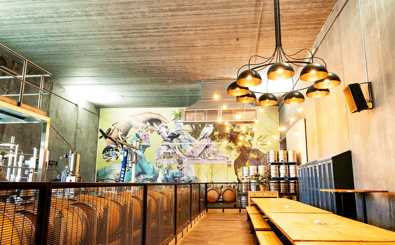 Matilda Bay Brewery dining area with wall mural art.